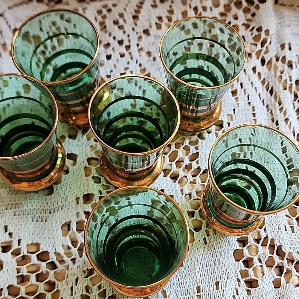 Vintage 1950's Bohemian Glass Shotglasses Set Of 6